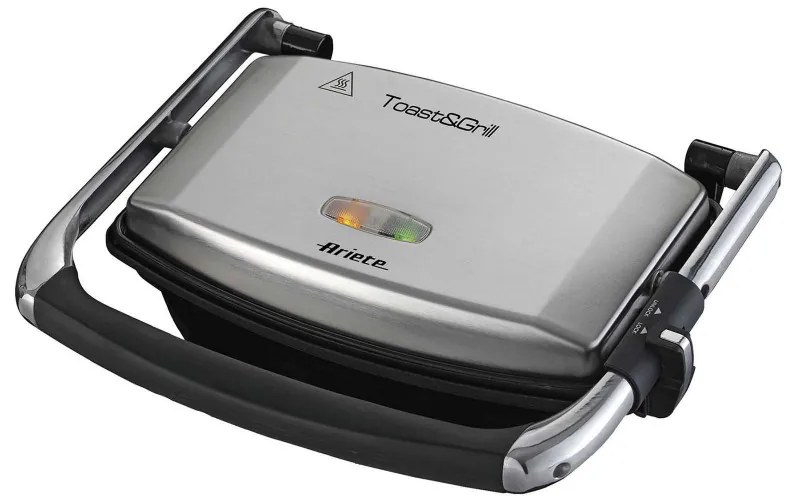 3in1 Ariete TOAST & GRILL SLIM 1911/10, Τοστιέρα, Γκριλ, Γκριλ, 1000W, 230C, Αντικολλητική επίστρωση, Ρυθμιζόμενη άνω πλάκα, Inox