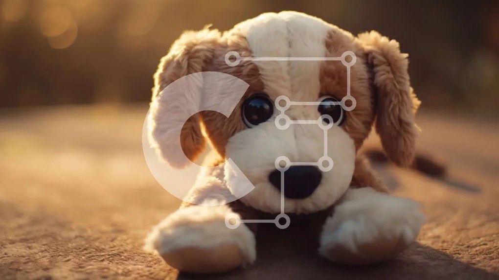 Intra Συλλεκτικό Ξύλινο Παζλ Plywood 4mm - Καφέ και άσπρο γεμιστό σκυλί στο έδαφος Σε Ξύλινο Κουτί - Διαστάσεις Puzzle: 10x10 cm – 25 κομμάτια