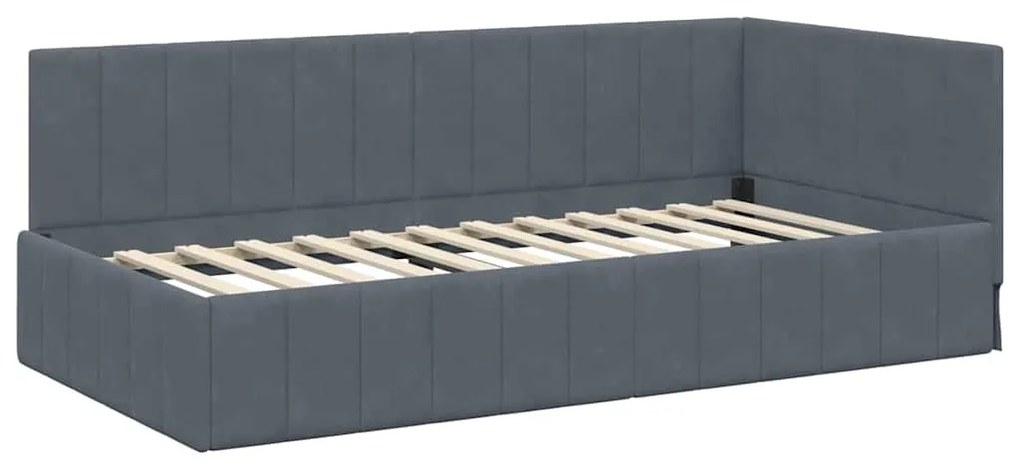 vidaXL Κρεβάτι Γωνίας με κεφαλάρι Σκούρο Γκρι 90 εκ x 190 εκ Βελούδο