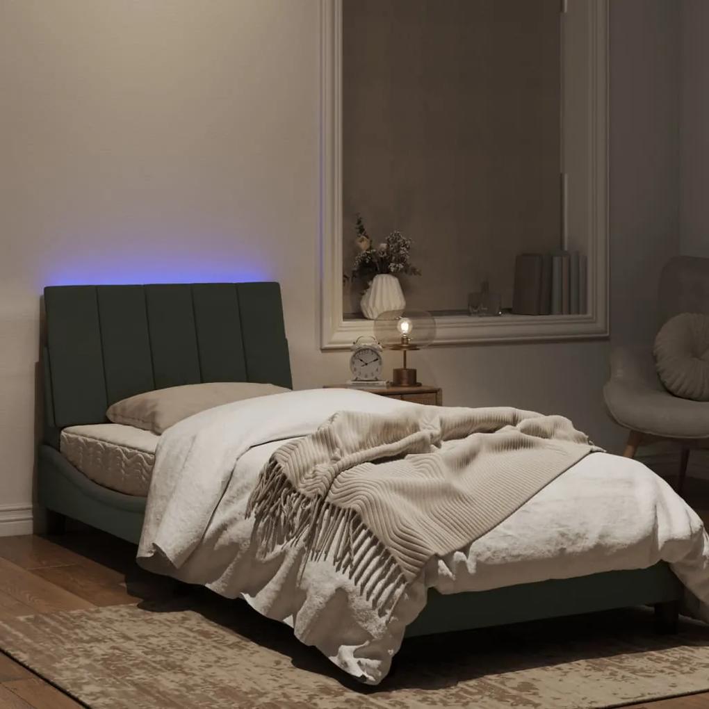 vidaXL Πλαίσιο Κρεβατιού με LED Ανοιχτό Γκρι 90x200 εκ. Βελούδινο