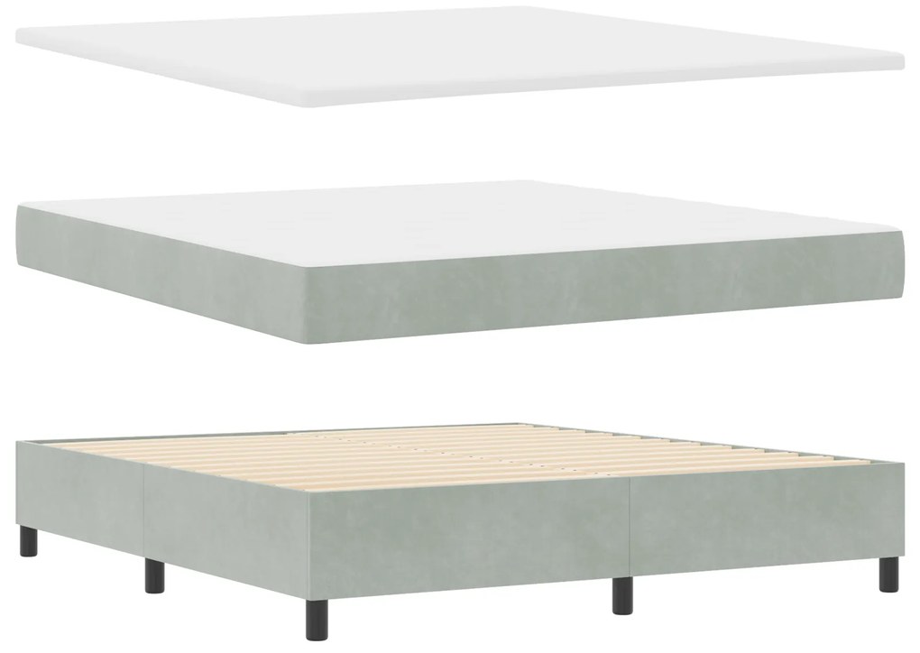 vidaXL Κρεβάτι Box Spring με Στρώμα & Πάγκο Ανοιχτό Γκρι 180x200 εκ. Βελούδινο