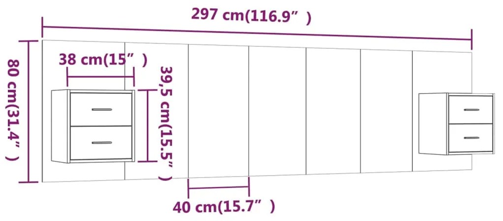 vidaXL Κεφαλάρι Κρεβατιού με Κομοδίνα Καπνιστή Δρυς Επεξεργασμένο Ξύλο