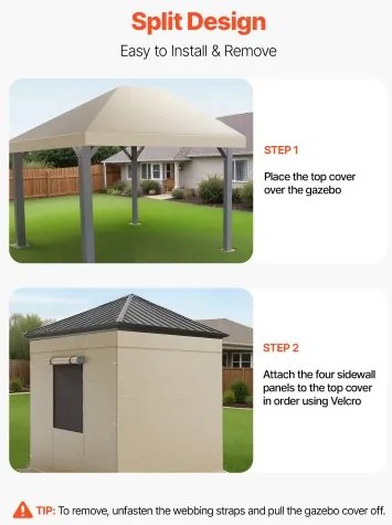 VEVOR Winter Gazebo Cover Fits 3.08 x 4.39 m Hardtop Gazebos, All-Weather Gazebo Cover with Sidewalls &amp; Windows, High-Density PE Material, Enclosed Storage Shelter Covers, Gazebos not Included