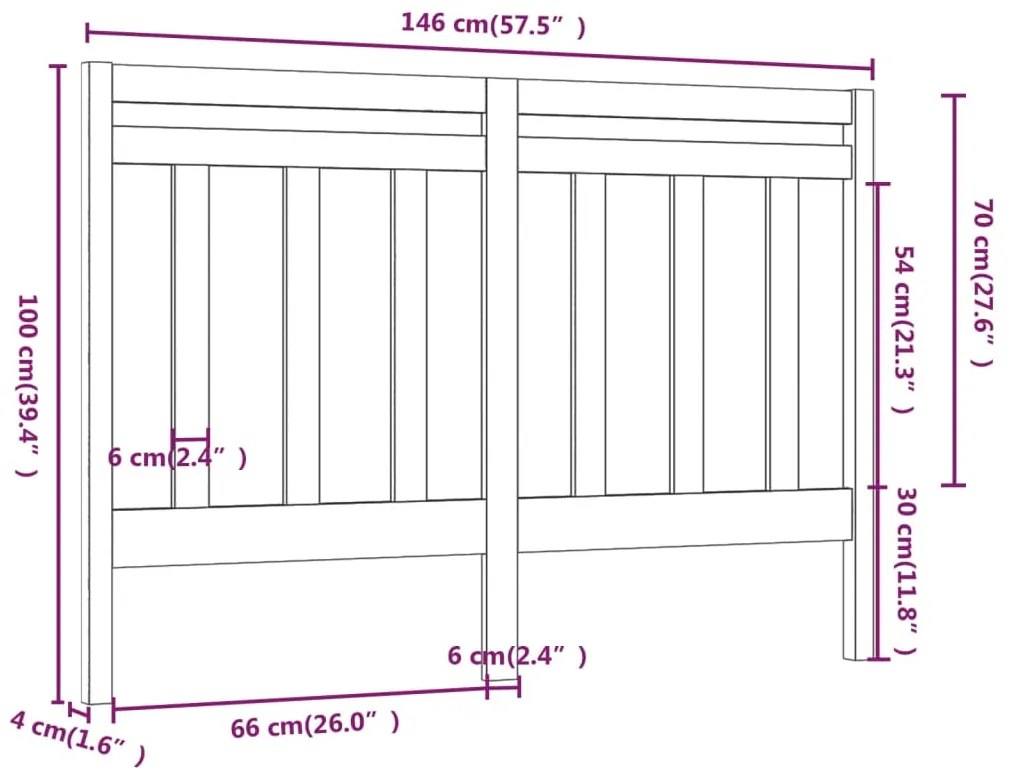 vidaXL Κεφαλάρι Κρεβατιού 146 x 4 x 100 εκ. από Μασίφ Ξύλο Πεύκου