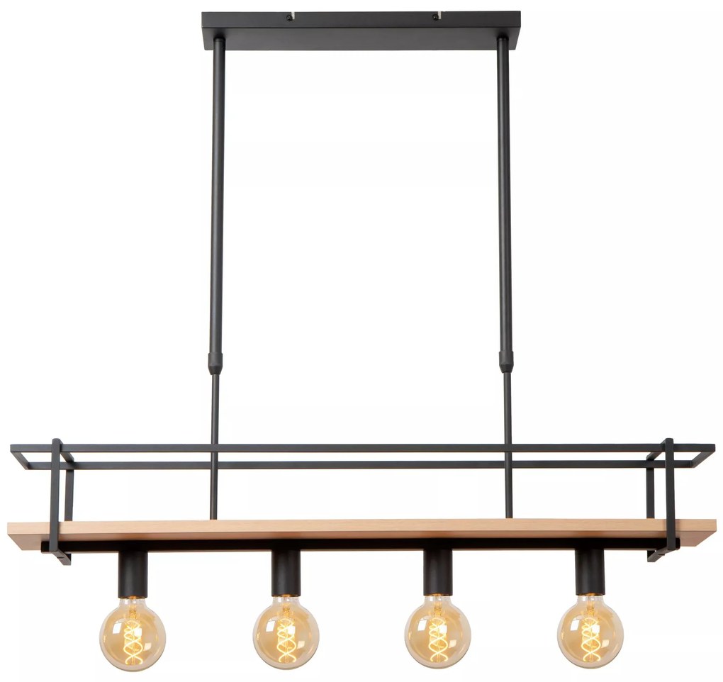 Φωτιστικό Κρεμαστό Lucide 21432-04-30 MILONGA Μαύρο Ματ (Black Mat)|Ξύλο Φυσικό χρώμα (Wood Natural Finish)