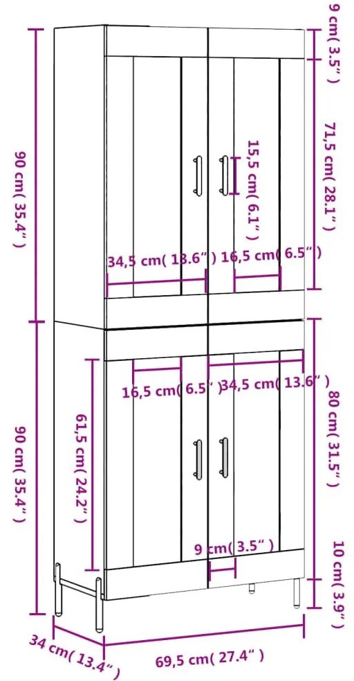 Ντουλάπι Γκρι Sonoma 69,5 x 34 x 180 εκ. Επεξεργασμένο Ξύλο - Γκρι