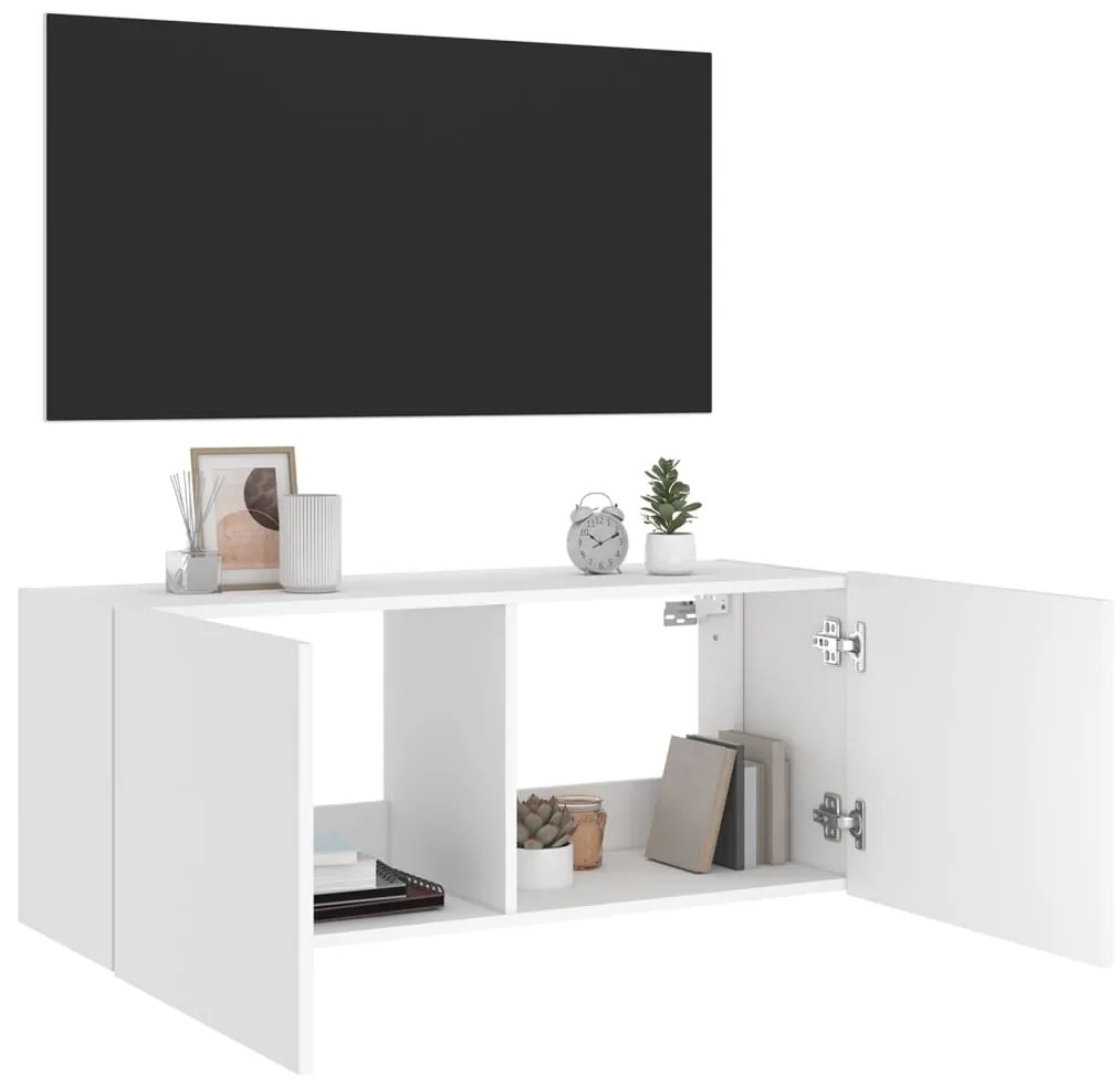 vidaXL Έπιπλο Τοίχου Τηλεόρασης με LED Λευκό 100x35x41 εκ.