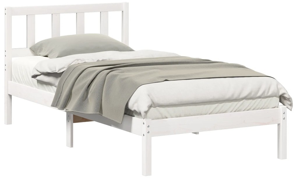 vidaXL Σκελετός Κρεβατιού Λευκό 75 x 190 cm Μασίφ ξύλο πεύκου