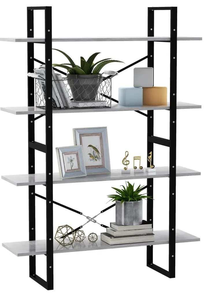 vidaXL Βιβλιοθήκη με 4 Ράφια Γκρι Σκυροδέμ. 100x30x140 εκ. Επεξ. Ξύλο