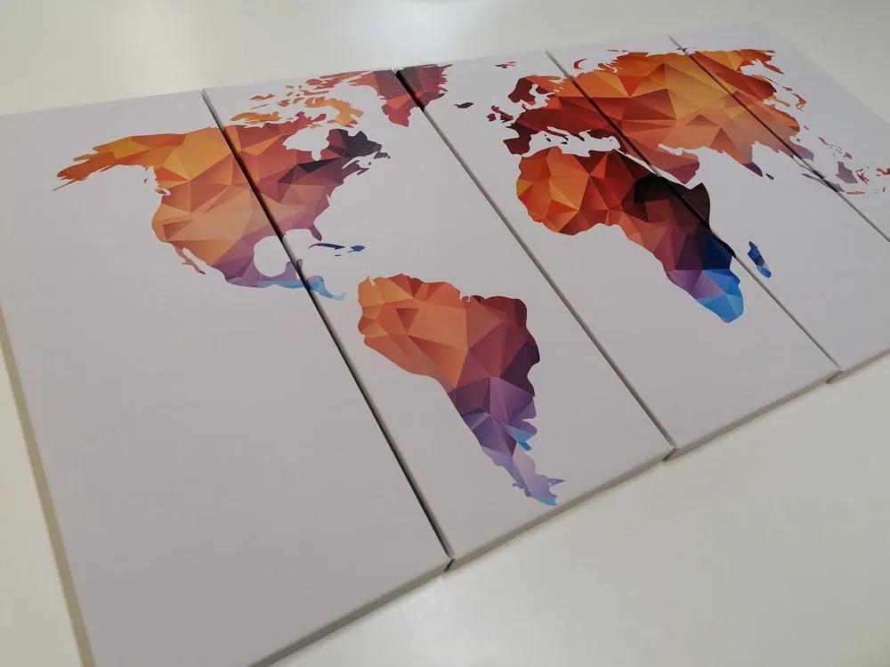 Εικόνα 5 μερών πολυγωνικός χάρτης του κόσμου σε αποχρώσεις του πορτοκαλί - 200x100