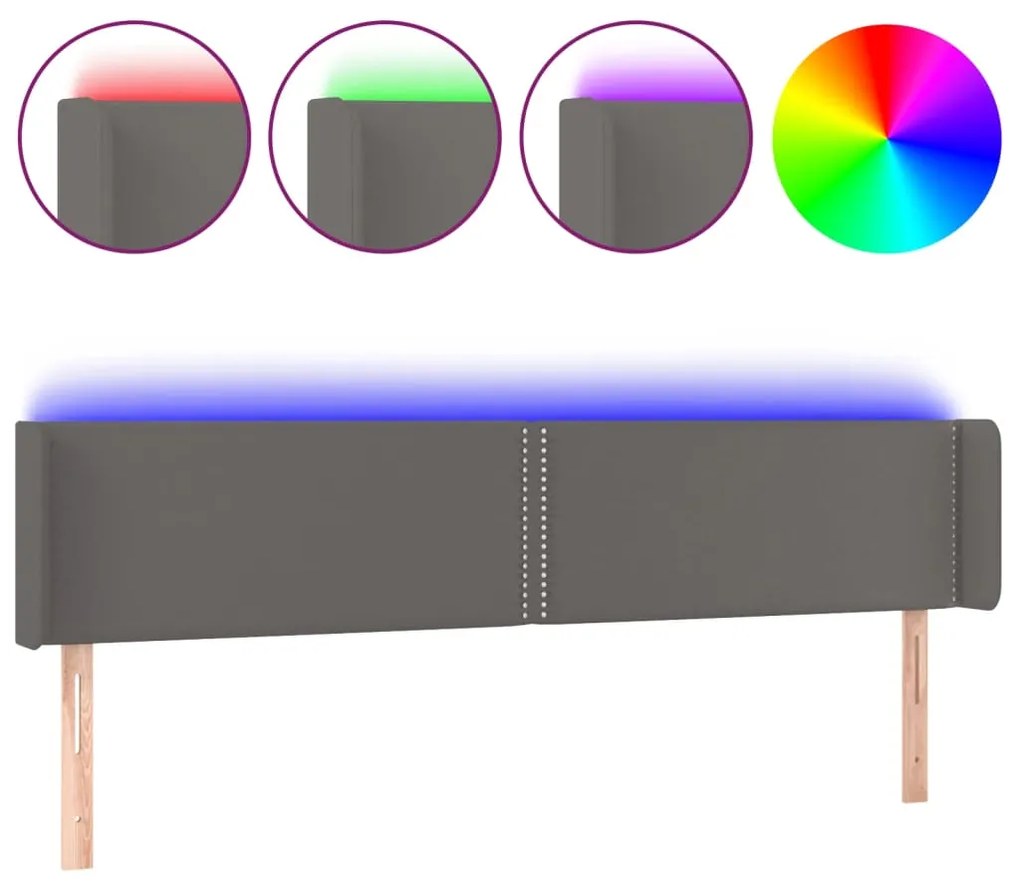 Κεφαλάρι Κρεβατιού LED Γκρι 183x16x78/88εκ. από Συνθετικό Δέρμα 3123202