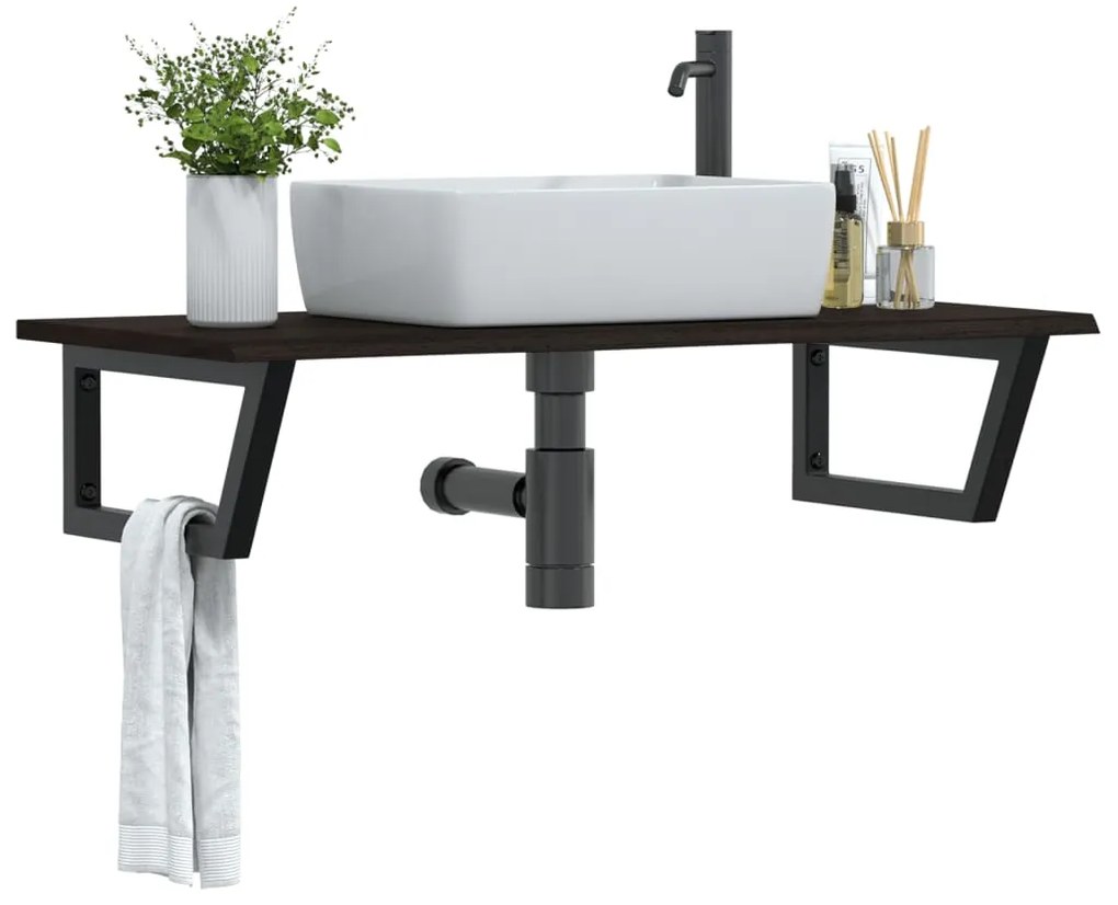 Ράφι Νιπτήρα Τοίχου από Ατσάλι / Μασίφ Ξύλο Δρυός