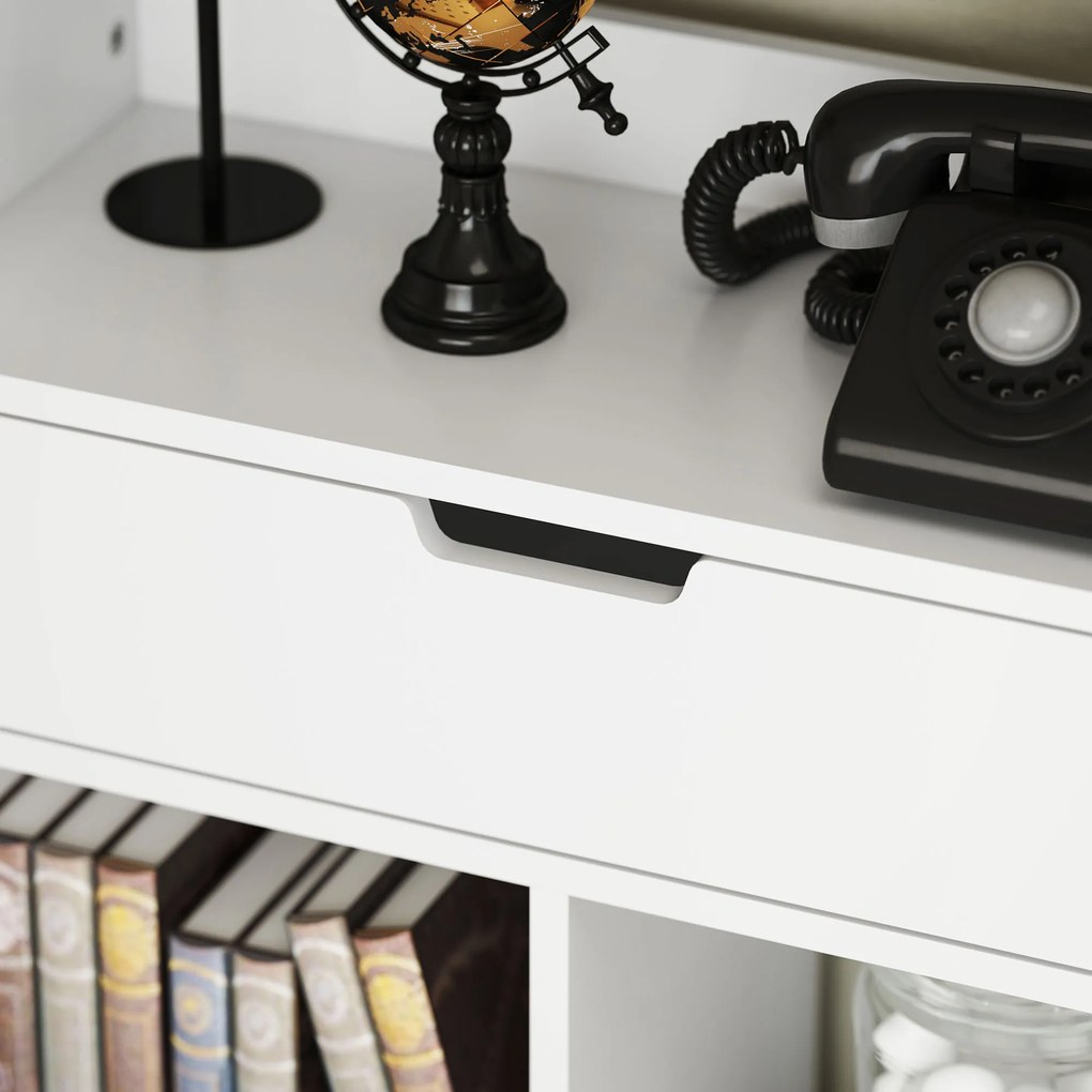 HOMCOM Ράφι βιβλιοθήκης, Πολυλειτουργικό ράφι, 9 διαμερίσματα, Συρτάρι, Προστασία από ανατροπή, 60 x 26 x 158 cm, Λευκό