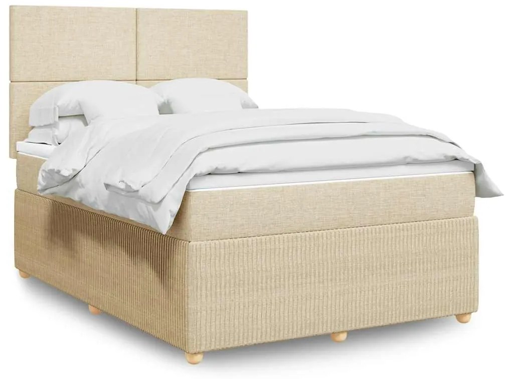 vidaXL Κρεβάτι Boxspring με Στρώμα Κρεμ 140x190 εκ. Υφασμάτινο