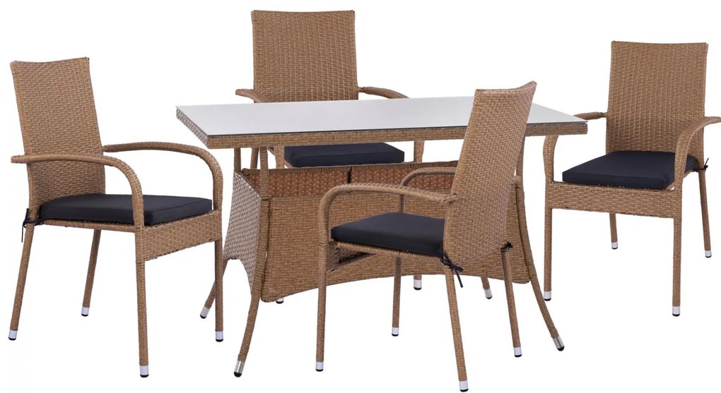 Σετ Κήπου Τραπεζαρία HM11711.32 5 τεμ Μπέζ - Καφέ με Τραπέζι 120x70x75 εκ. &amp; 4 Καρέκλες Wicker Rattan