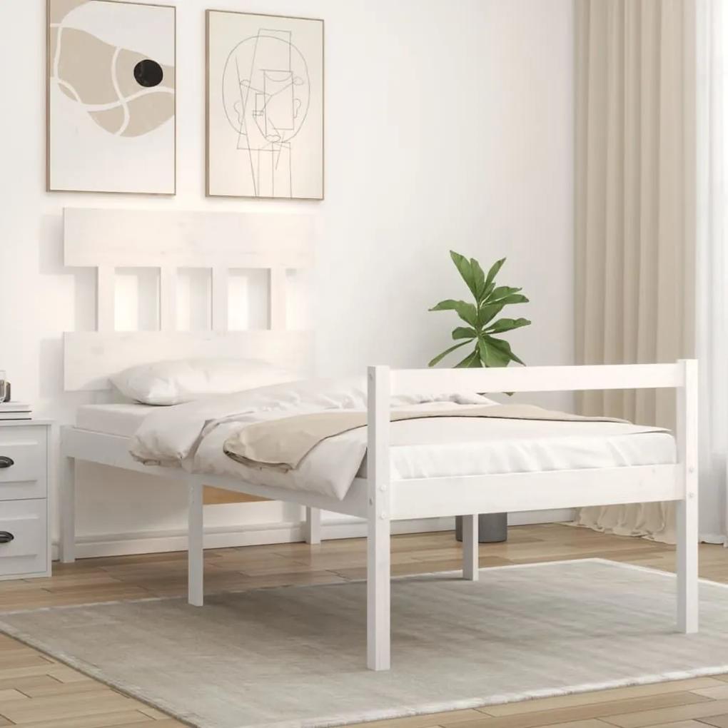Κρεβάτι Ηλικιωμένου με Κεφαλάρι 90 x 200 εκ. Λευκό Μασίφ Ξύλο - Λευκό