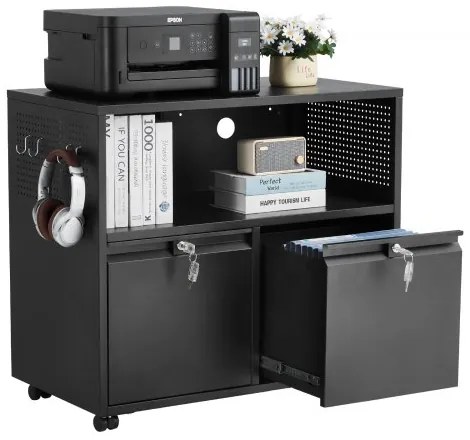 VEVOR 2 Drawers Lateral Metal File Cabinet with Lock and Hanging Rod Black