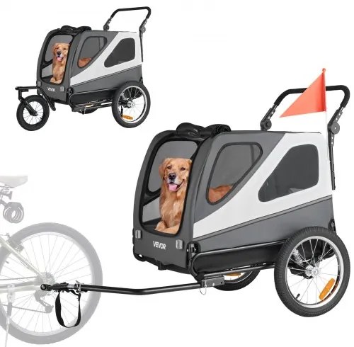 VEVOR Dog Bike Trailer, Supports up to 45 kg, 2-in-1 Pet Stroller Cart Bicycle Carrier for Small &amp; Large Dogs, Easy Folding Frame with Quick Release Wheel, Universal Bicycle Coupler, Internal Leash