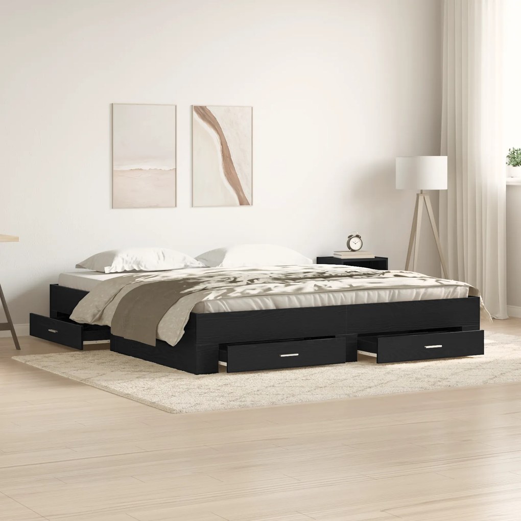 vidaXL Κρεβάτι με Συρτάρια Μαύρη Δρυς 180x200 εκ Επεξεργασμένο Ξύλο