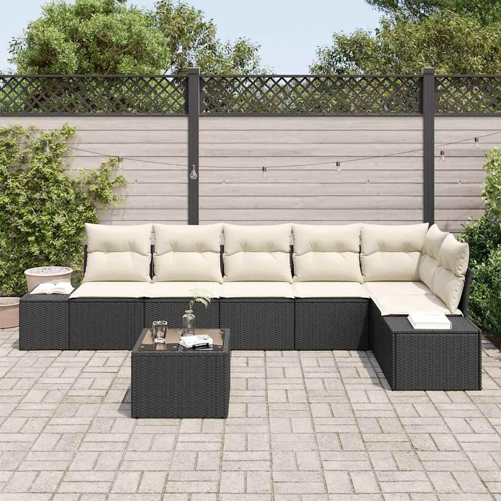 vidaXL Σετ Καναπέ Κήπου 7 pcs Καφέ, Κρέμα Πολυ rattan, βαμμένο ατσάλι