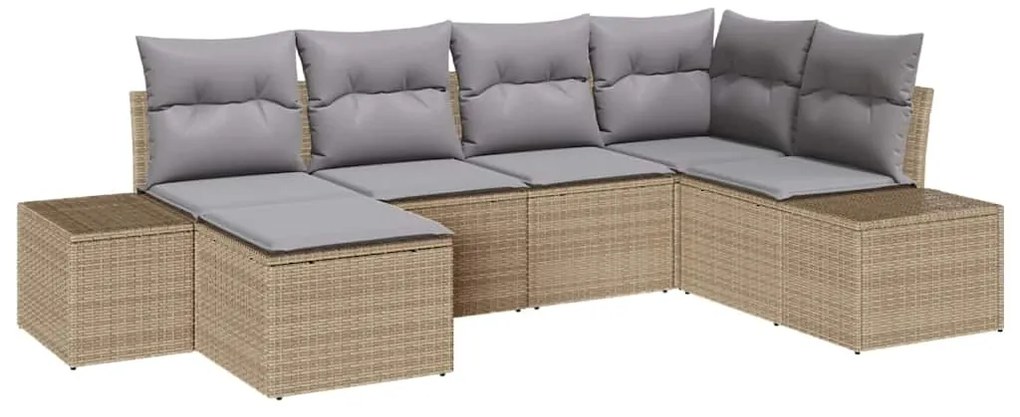 vidaXL Σετ Καναπέ Κήπου με μαξιλάρι 6 pcs Μπεζ, γκρι Πολυ ράταν