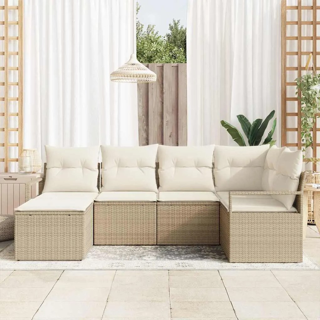 vidaXL Σετ Καναπέ Κήπου 6 pcs Μπεζ, Κρέμα Πολυ rattan, βαμμένο ατσάλι
