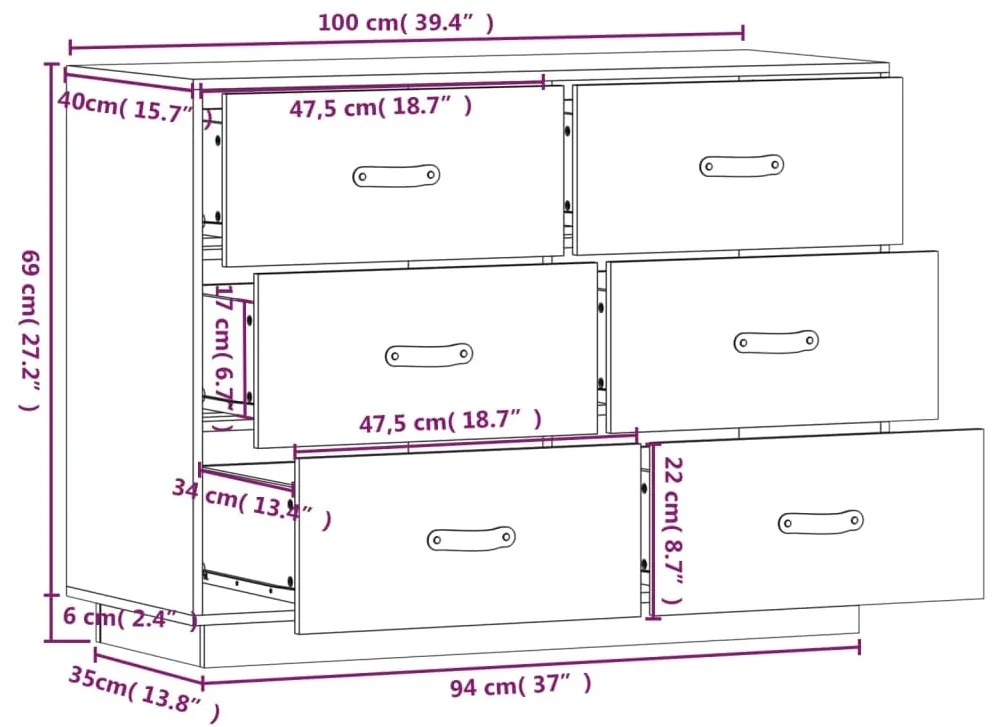 Ντουλάπι Καφέ Μελί 100 x 4 x 75 εκ. από Μασίφ Ξύλο Πεύκου - Καφέ