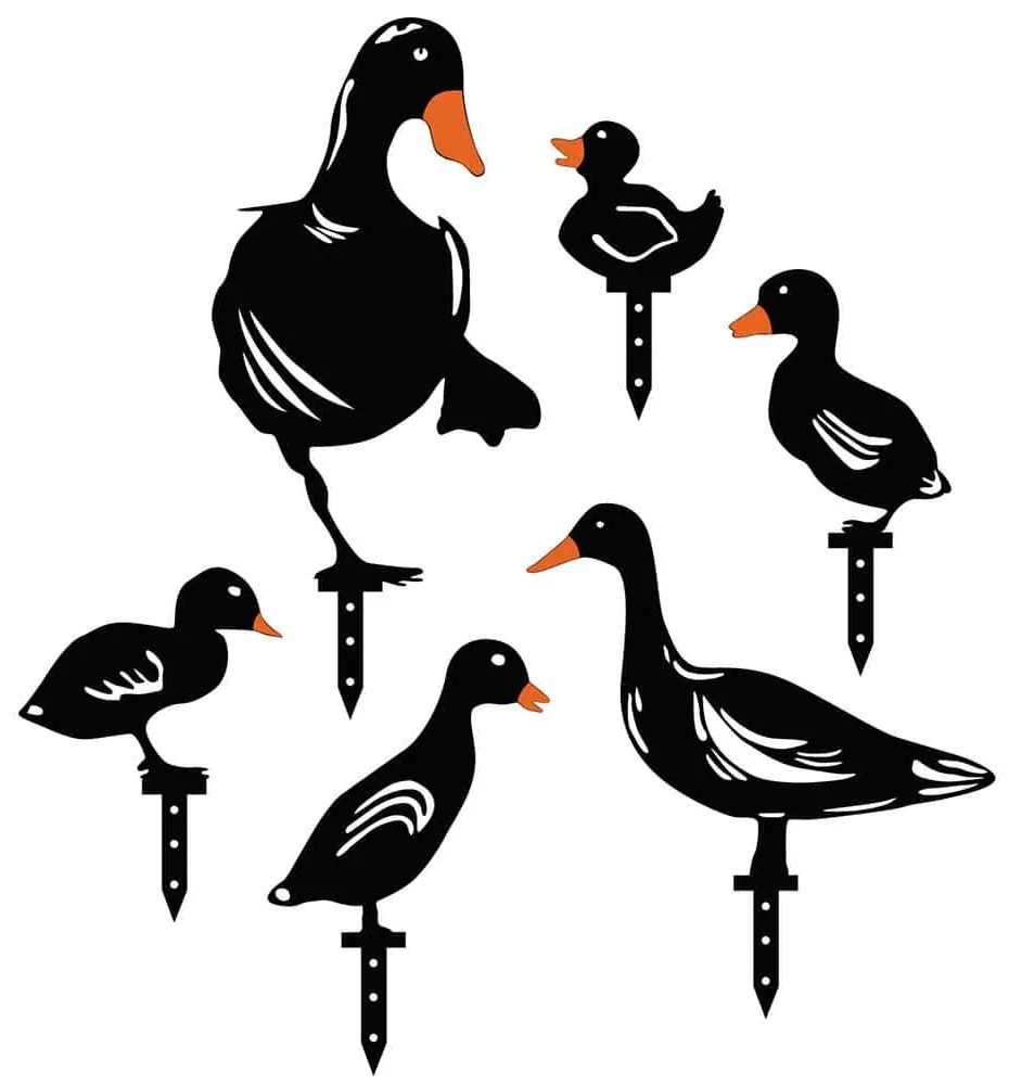 Διακοσμητικό Δαπέδου Κήπου Ducks (Σετ 6Τμχ) 907MDS1103 12x24/20x15/9x11/7x6/11x9/12x12cm Black-Orange Aberto Design Μέταλλο