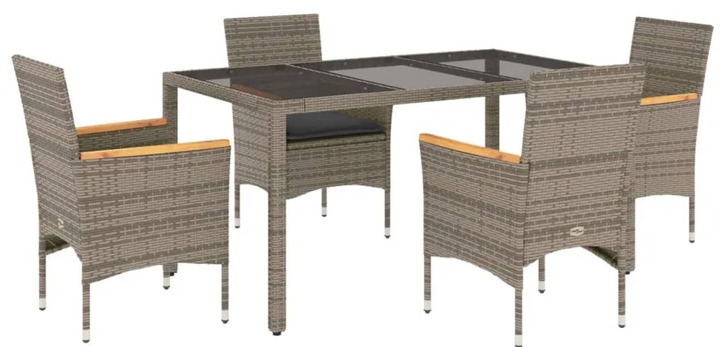 vidaXL Σετ Τραπεζαρίας Κήπου 5 τεμ. Γκρι Συνθ.Ρατάν/Γυαλί με Μαξιλάρια