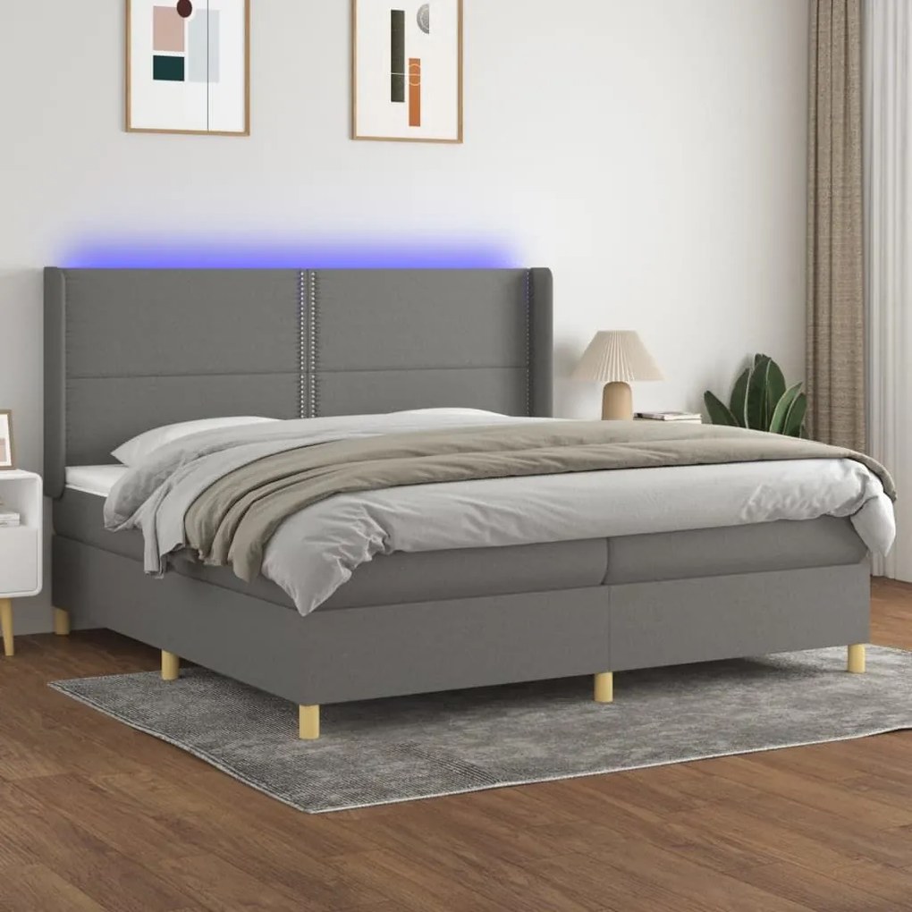 Κρεβάτι Boxspring με Στρώμα &amp; LED Σκ.Γκρι 200x200εκ. Υφασμάτινο - Γκρι