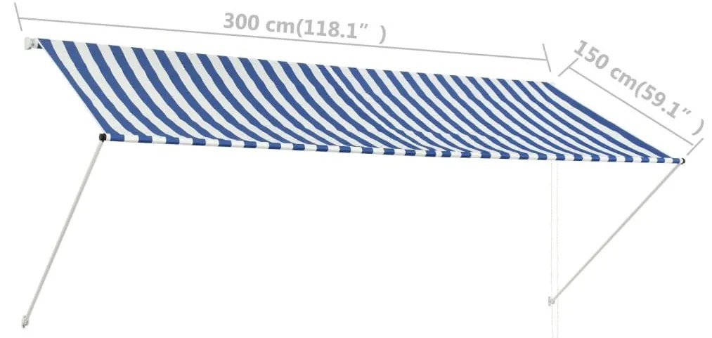 Τέντα Συρόμενη Μπλε / Λευκό 300 x 150 εκ. - Μπλε