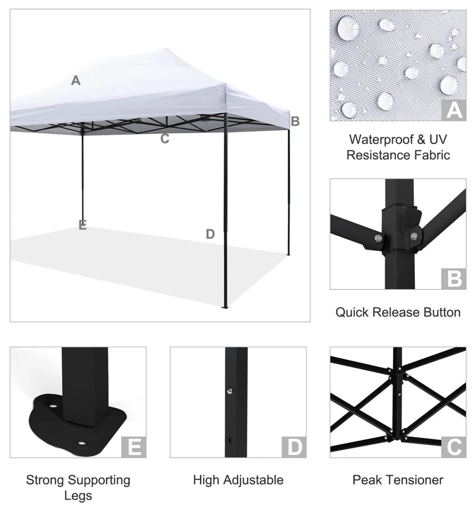 Κιόσκι Gazebo MATTHEW C6311 Πτυσσόμενο Μαύρο Μεταλλικό &amp; Λευκό Ύφασμα 3x4,5x3,10Yμ.