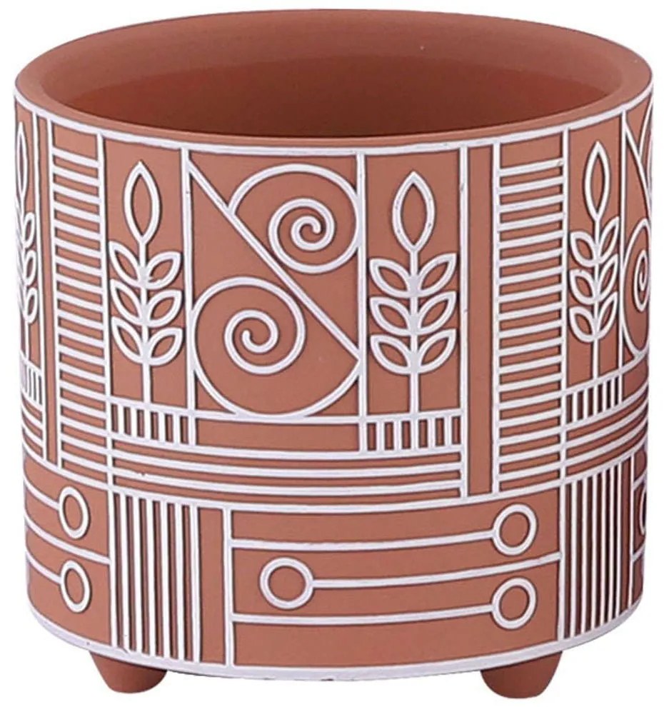 Κασπώ Ανάγλυφα Γραμμικά 06-00-24503 Φ17x16,5cm Terracotta-White Marhome Ceramic