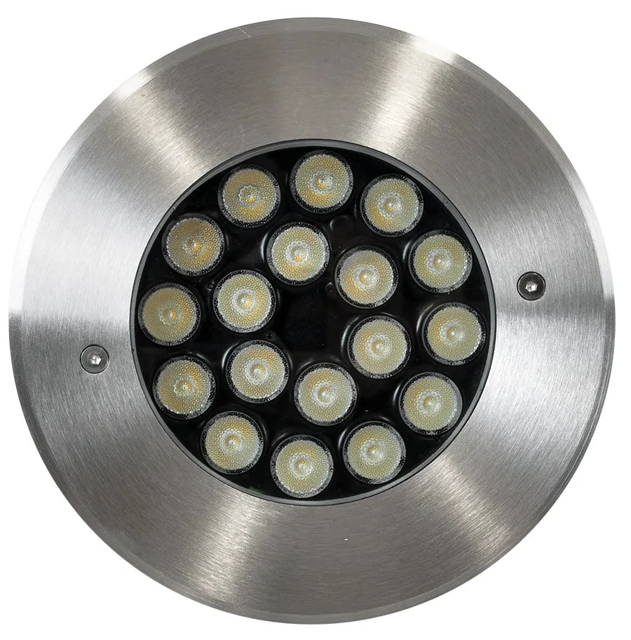 GloboStar UNDERGROUND-SINA 90573 Χωνευτό Φωτιστικό Σποτ Δαπέδου LED 18W 1530lm 15° DC 24V Αδιάβροχο IP68 Φ20 x Υ11cm RGBW DMX512 - Ανοξείδωτο Ατσάλι - 3 Χρόνια Εγγύηση - 90573