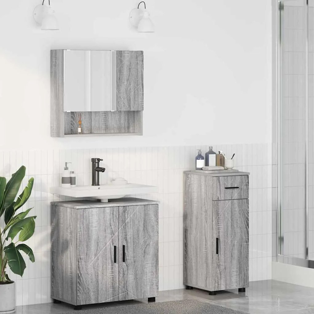 vidaXL Σετ Επίπλων Μπάνιου με πόρτα 3 pcs Γκρι sonoma 61 x 35 x 64 εκ.