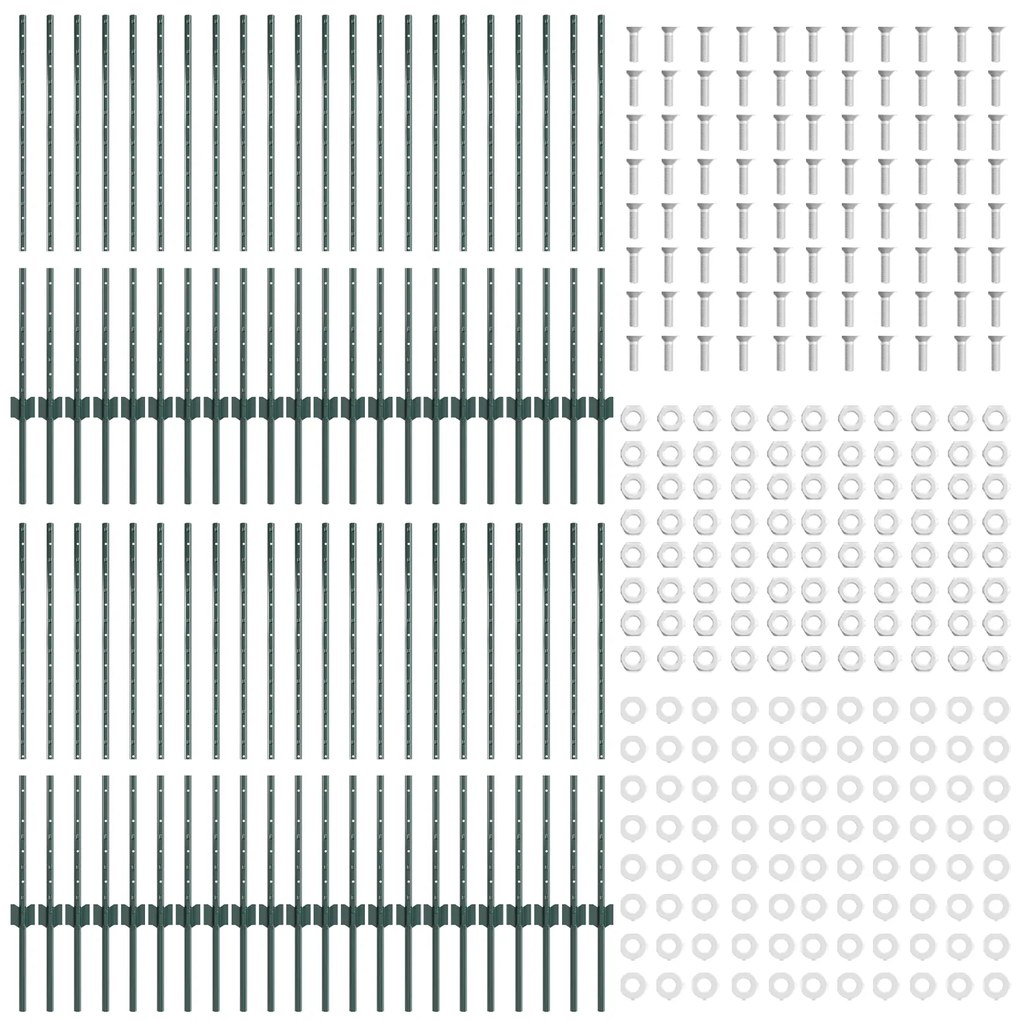 vidaXL Ασημένιοι Πόλοι Φράχτη 44 pcs Πράσινο 100 x 1 μ