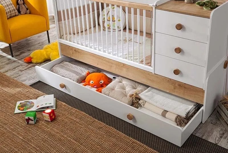 Βρεφική πολυμορφική κούνια NATURA BABY  with Telescopic Rail Λευκό + Φυσικό χρώμα  ΝΑ-1015  80x180εκ.  Cilek