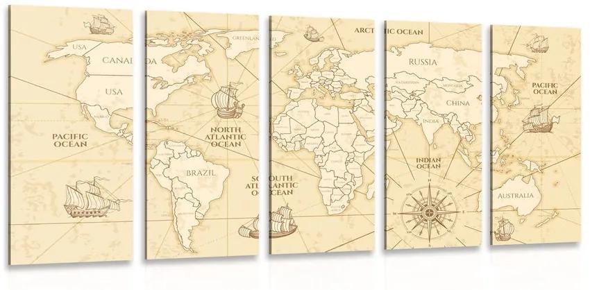 5 μέρη εικόνα χάρτη του κόσμου με βάρκες - 100x50
