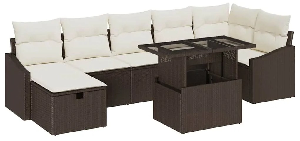 vidaXL Σετ Καναπέ Κήπου 8 Τεμαχίων με Μαξιλάρια Καφέ Πολυ Ράτταν