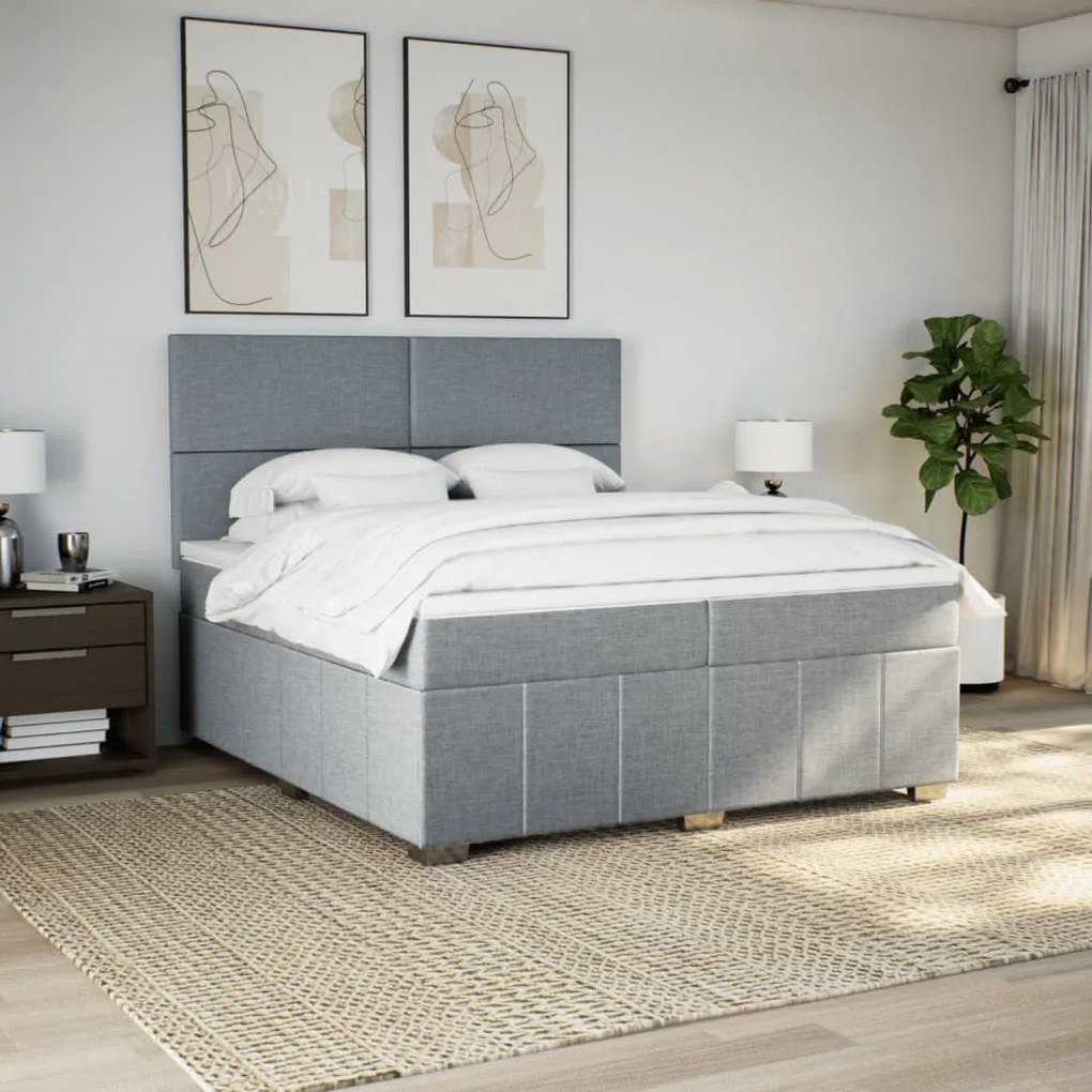 vidaXL Κρεβάτι Boxspring με Στρώμα Ανοιχτό Γκρι 200x200 εκ. Υφασμάτινο