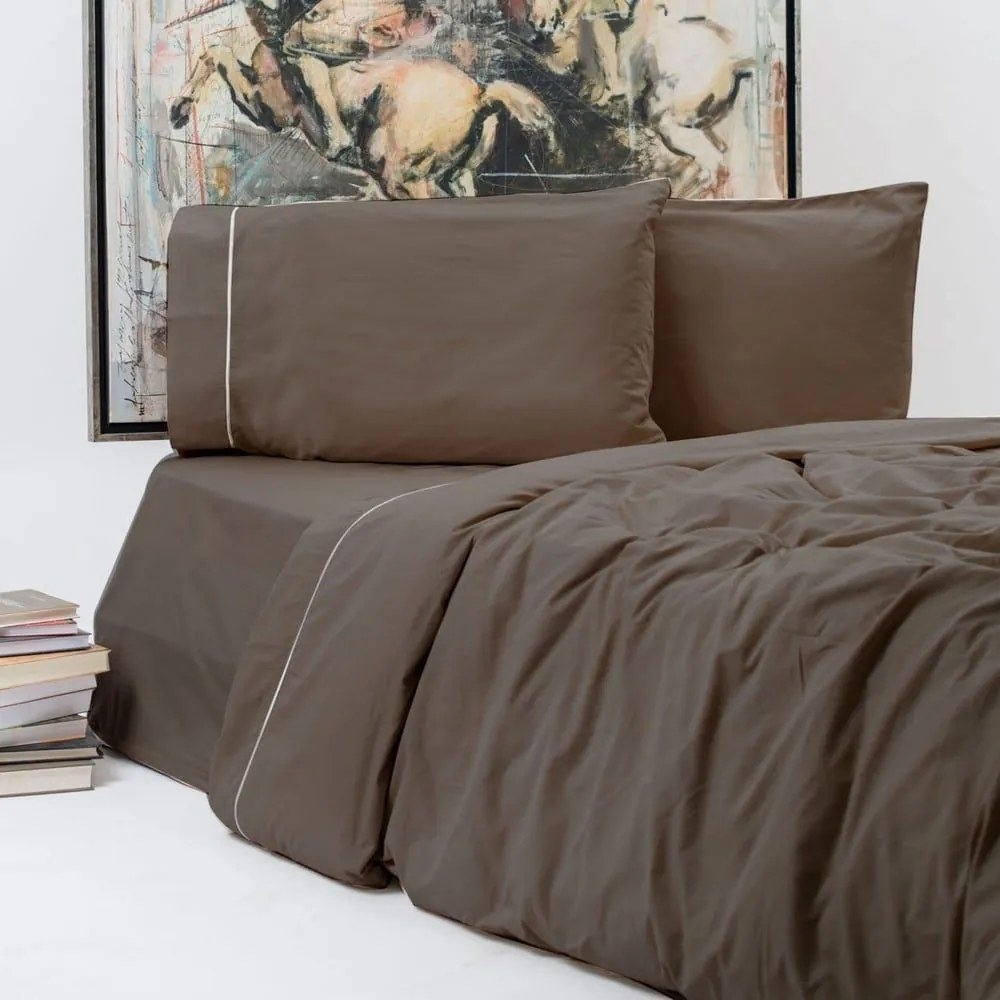 Σεντόνια New Solid 300+ (Σετ 4τμχ) Brown Aslanis Home Υπέρδιπλo 240x270cm 100% Cotton Satin