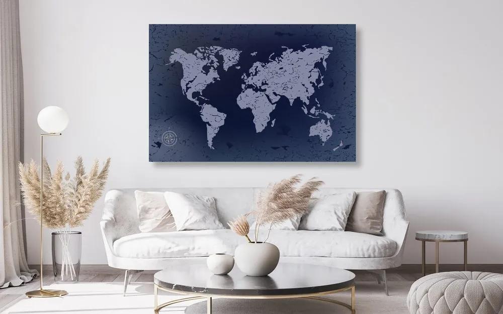 Εικόνα στο φελλό ενός παλιού παγκόσμιου χάρτη σε μπλε αφηρημένο φόντο - 120x80  peg