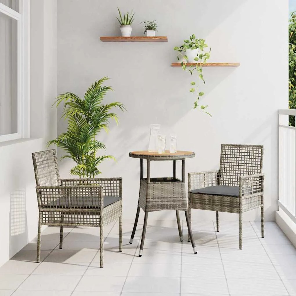 vidaXL Σέτ φαγητού για κήπο 3 pcs Γκρι Πολυ ράταν