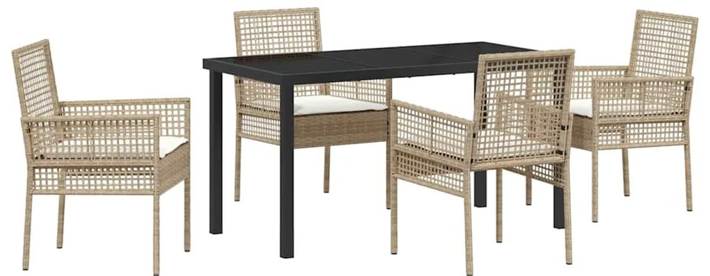 vidaXL Σέτ φαγητού για κήπο με μαξιλάρι 5 pcs Μπεζ Πολυ ράταν