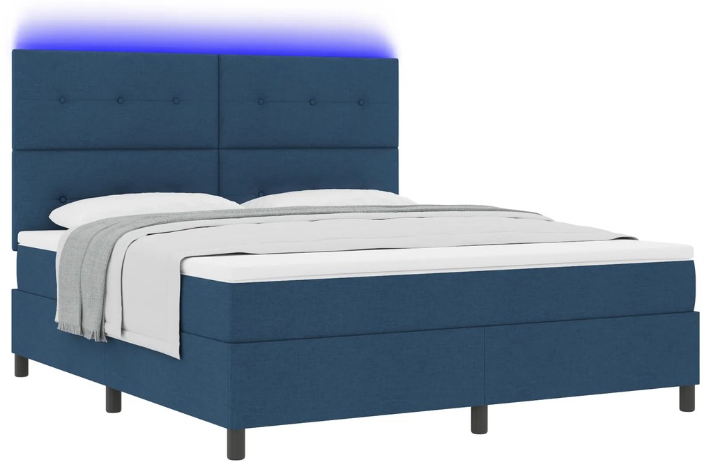 vidaXL Κρεβάτι με ελατήρια και στρώμα & LED Φως - Μπλε Ναυτικό, 180x200 cm Υφασμάτινο