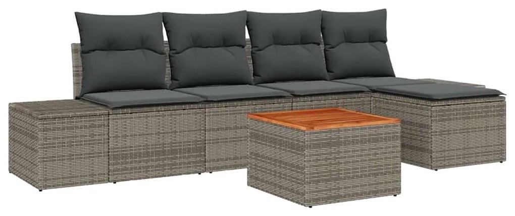 vidaXL Σετ Καναπέ Κήπου με μαξιλάρι 6 pcs Γκρι Πολυ ράταν