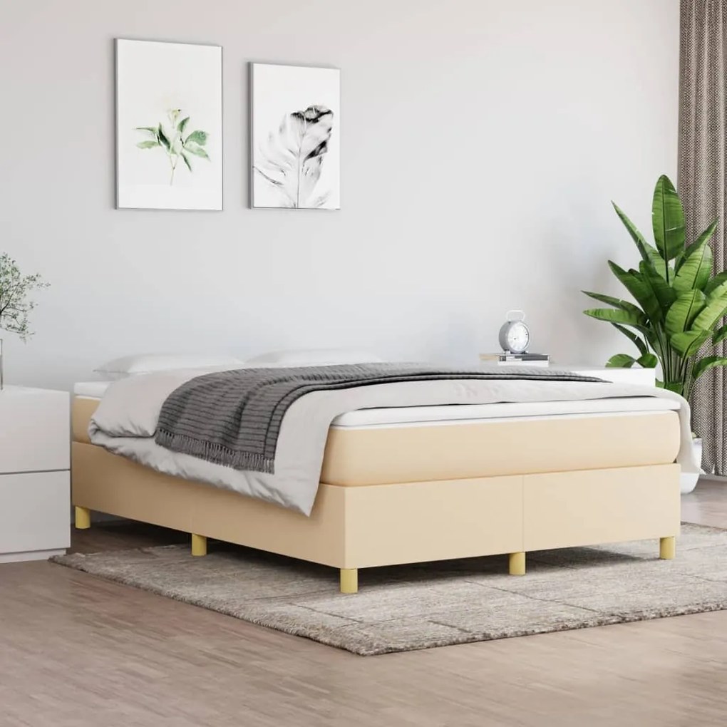 vidaXL Κρεβάτι Boxspring με Στρώμα Κρεμ 140x190 εκ. Υφασμάτινο