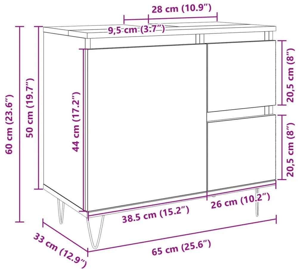 Ντουλάπι Μπάνιου Sonoma Δρυς 65x33x60 εκ. Επεξεργασμένο Ξύλο - Καφέ