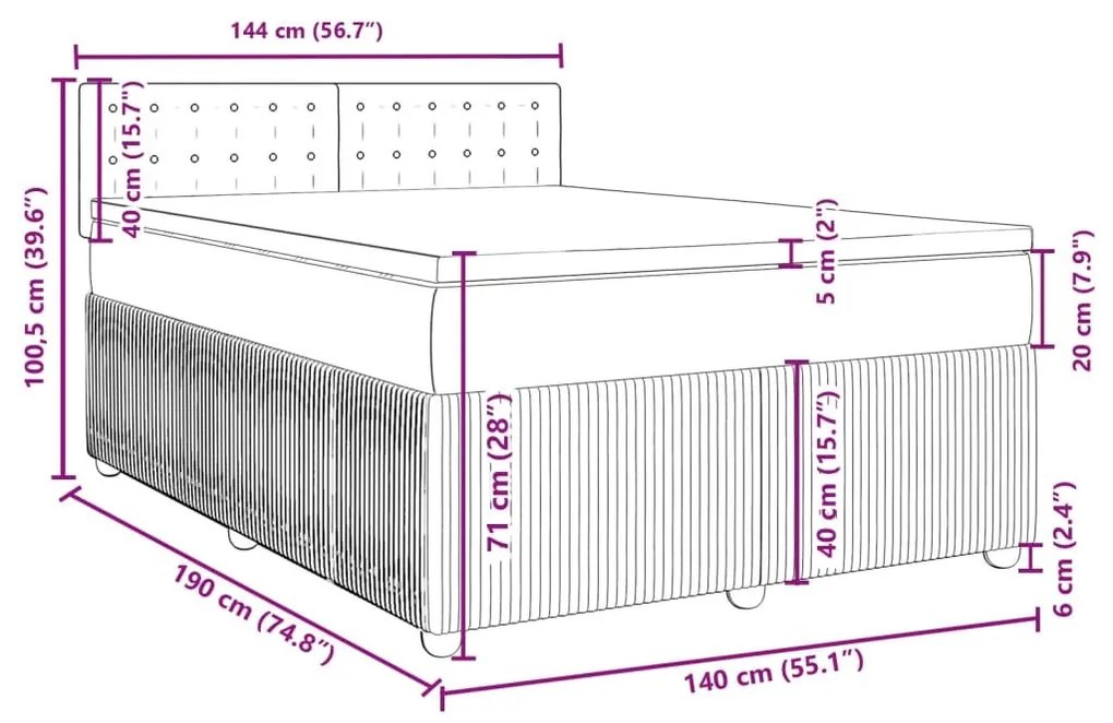 Κρεβάτι Boxspring με Στρώμα Taupe 140x190 εκ. Υφασμάτινο - Μπεζ-Γκρι