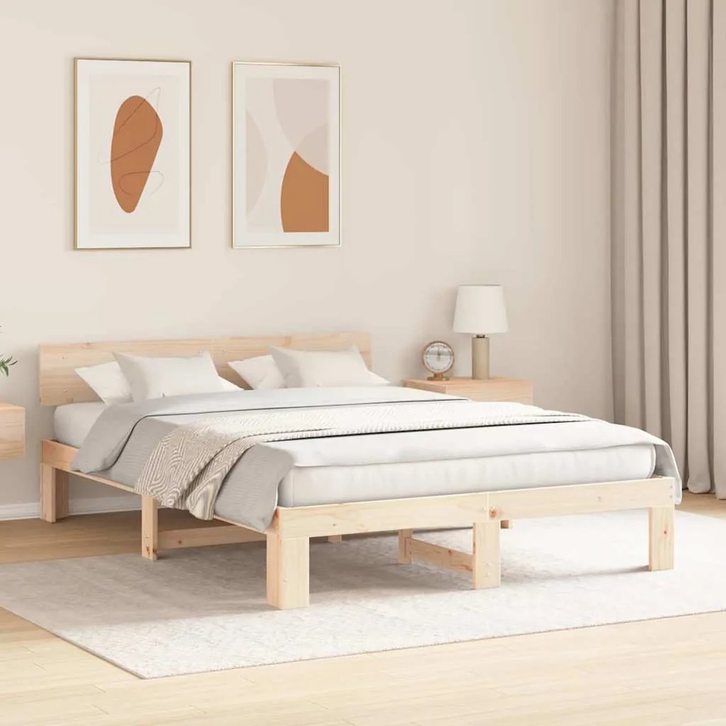 vidaXL Σκελετός Κρεβατιού Καφέ 140 x 200 cm Μασίφ ξύλο πεύκου